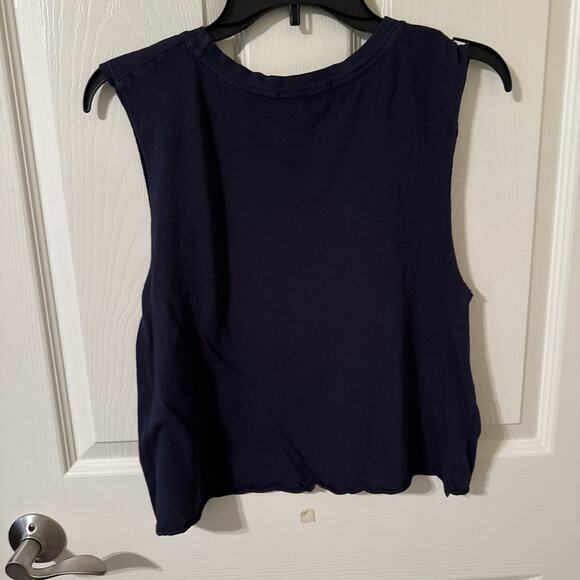 Women's Wildfox Tank Crop Top Shipping Is My Cardio, Size S, Navy Blue - Picture 3 of 3